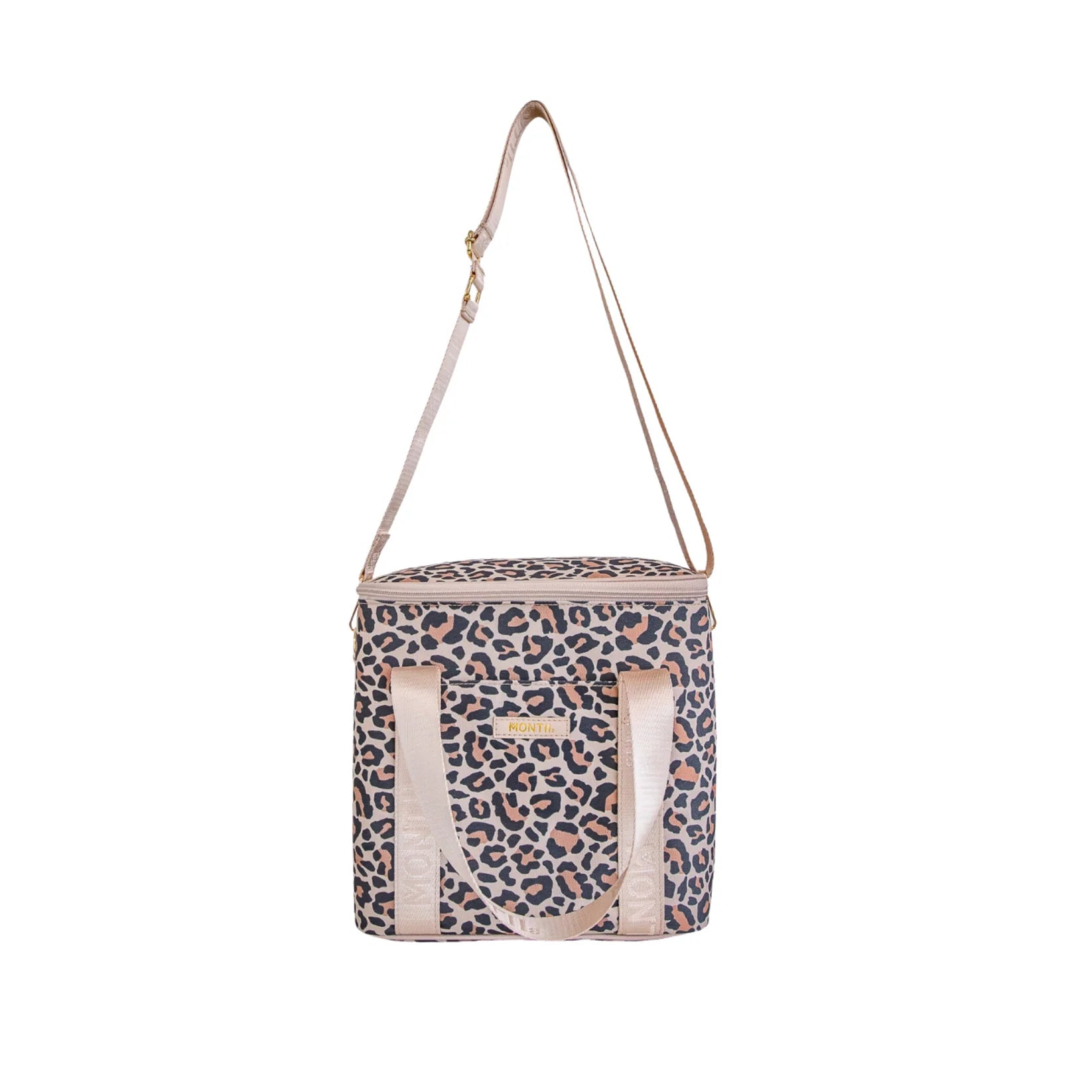 MontiiCo Midi Cooler Bag in Safari – insulated animal print cooler with adjustable strap