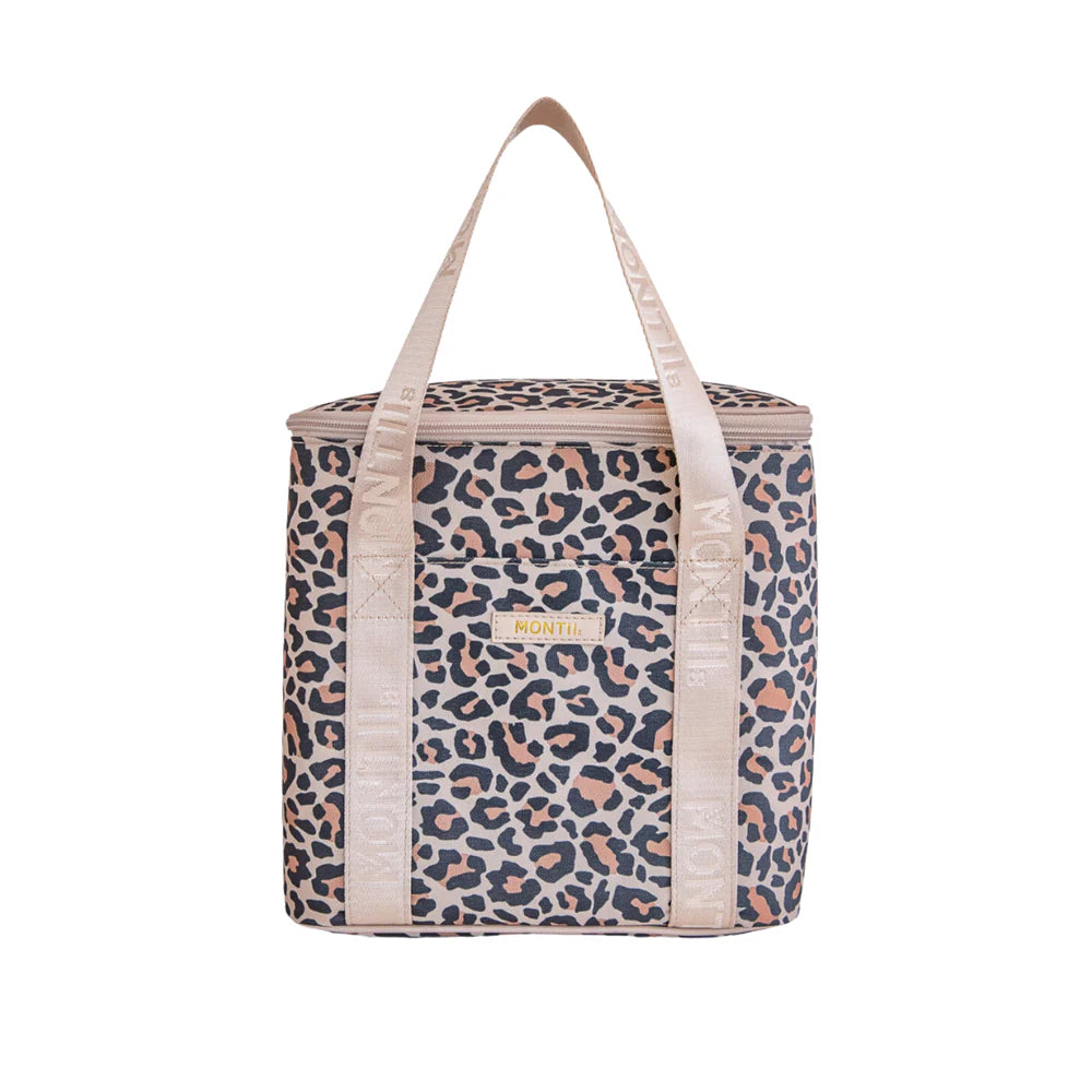 MontiiCo Midi Cooler Bag in Safari – insulated animal print cooler with adjustable strap