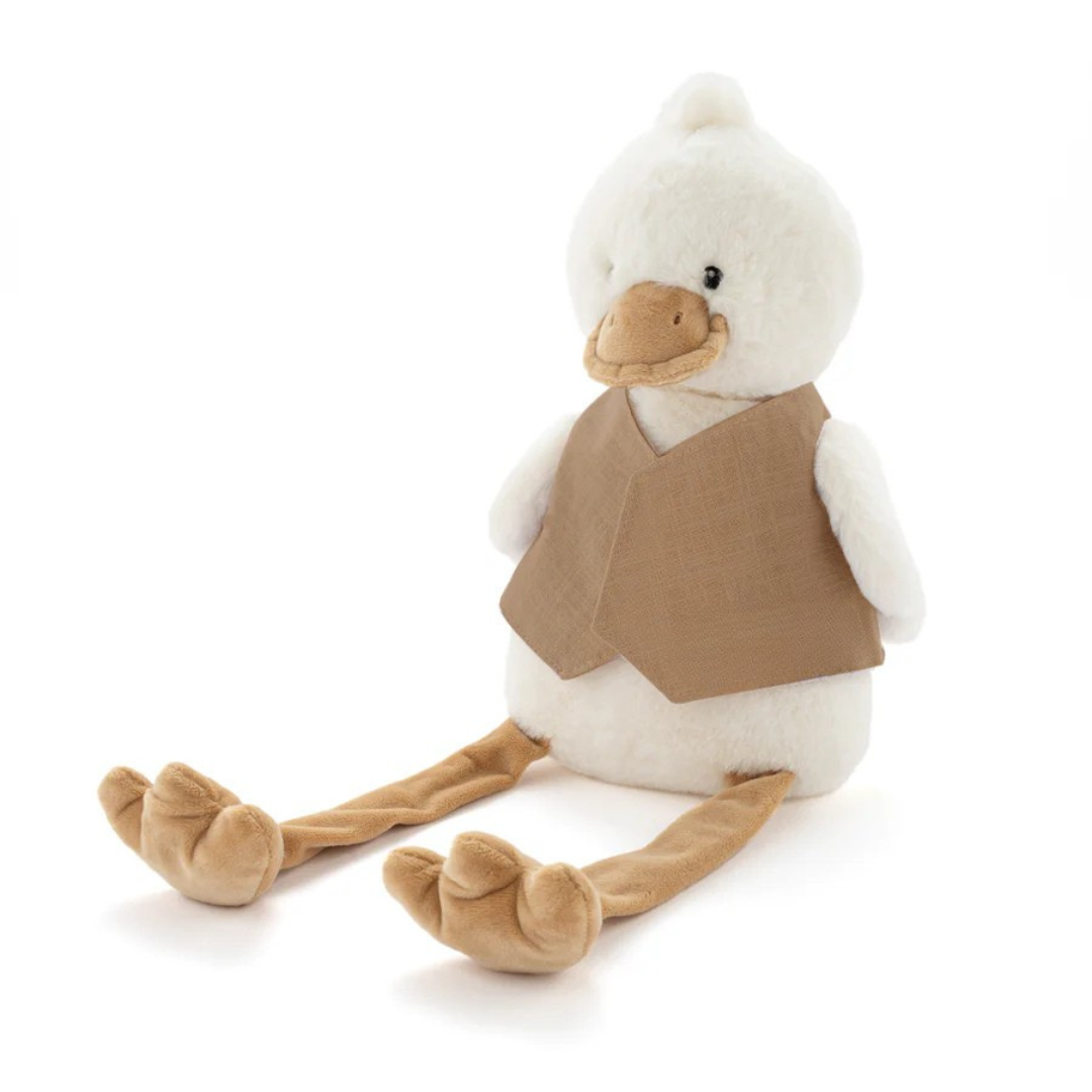Big Bill the Duck plush toy by Nana Huchy, taupe soft toy 50cm with embroidered details and fabric waistcoat