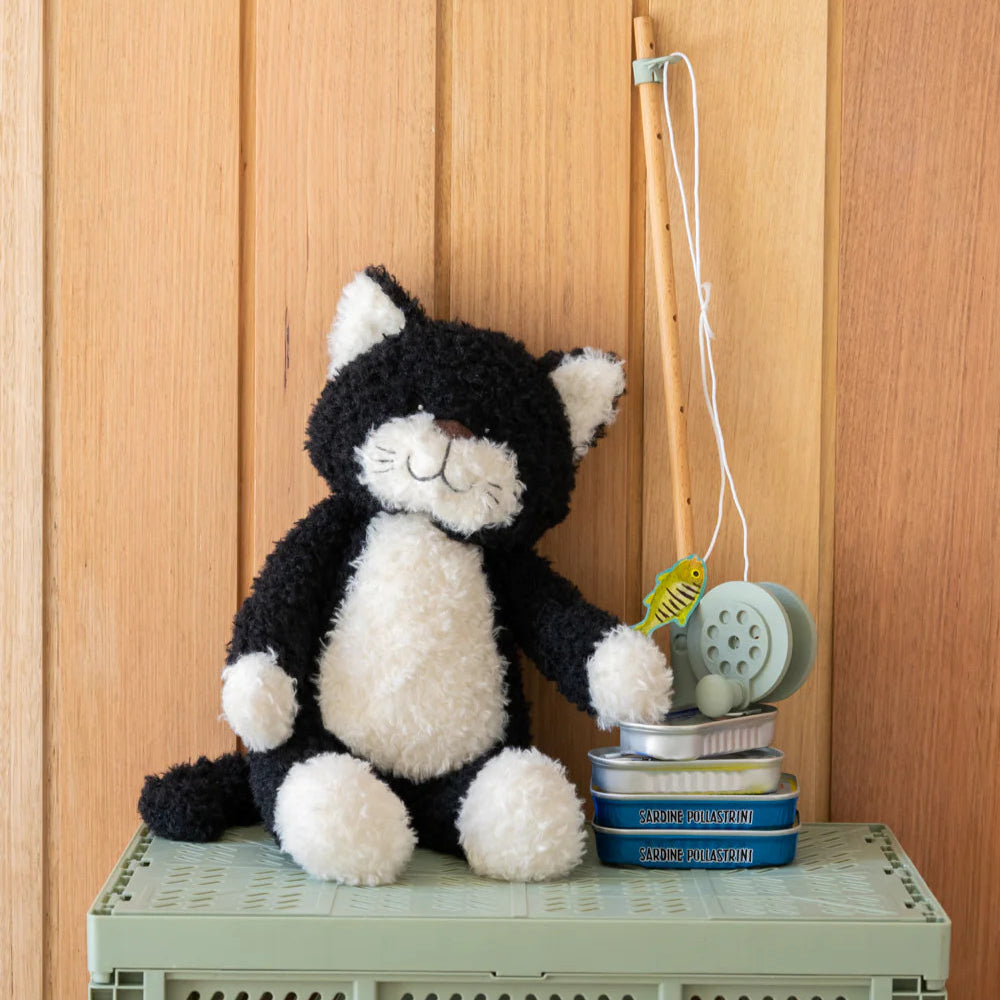 Checkers the Cat plush toy by Nana Huchy, black and white soft toy 30cm with embroidered details