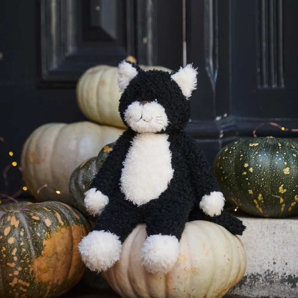 Checkers the Cat plush toy by Nana Huchy, black and white soft toy 30cm with embroidered details