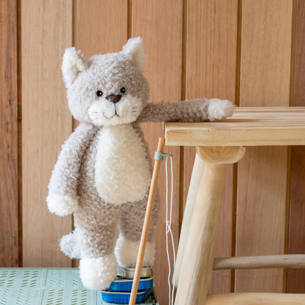 Checkers the Cat plush toy by Nana Huchy, grey soft toy 30cm with embroidered details