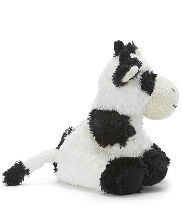 Coco the Cow plush toy by Nana Huchy, black and white patchwork soft toy 18.5cm with embroidered details