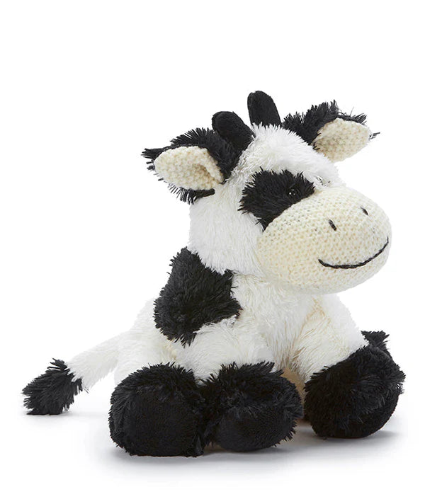 Coco the Cow plush toy by Nana Huchy, black and white patchwork soft toy 18.5cm with embroidered details