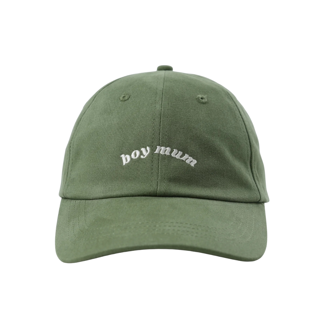 No Sleep Society Green cap with 'boy mum' text on a white background | White Fox & Co