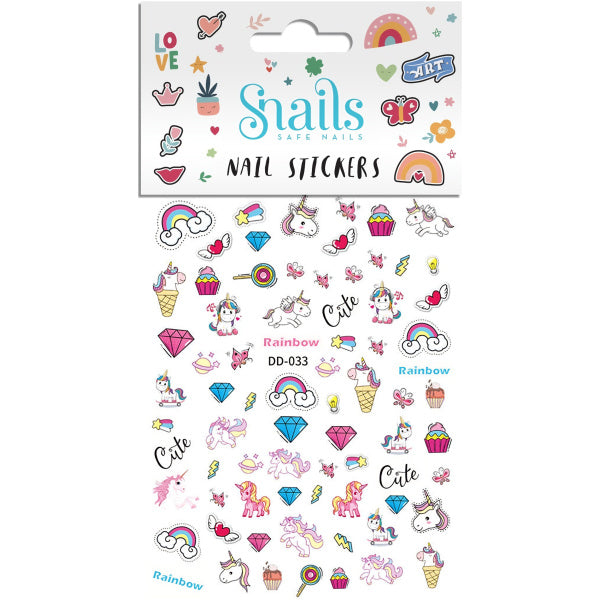 Snails nail stickers unicorn rainbow designs – unicorns, rainbows, safe & easy peel-and-stick – White Fox & Co NZ