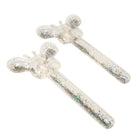 Close up of Sunnylife Cotton Candy Glitter inflatable noodle showing sparkling glitter inside