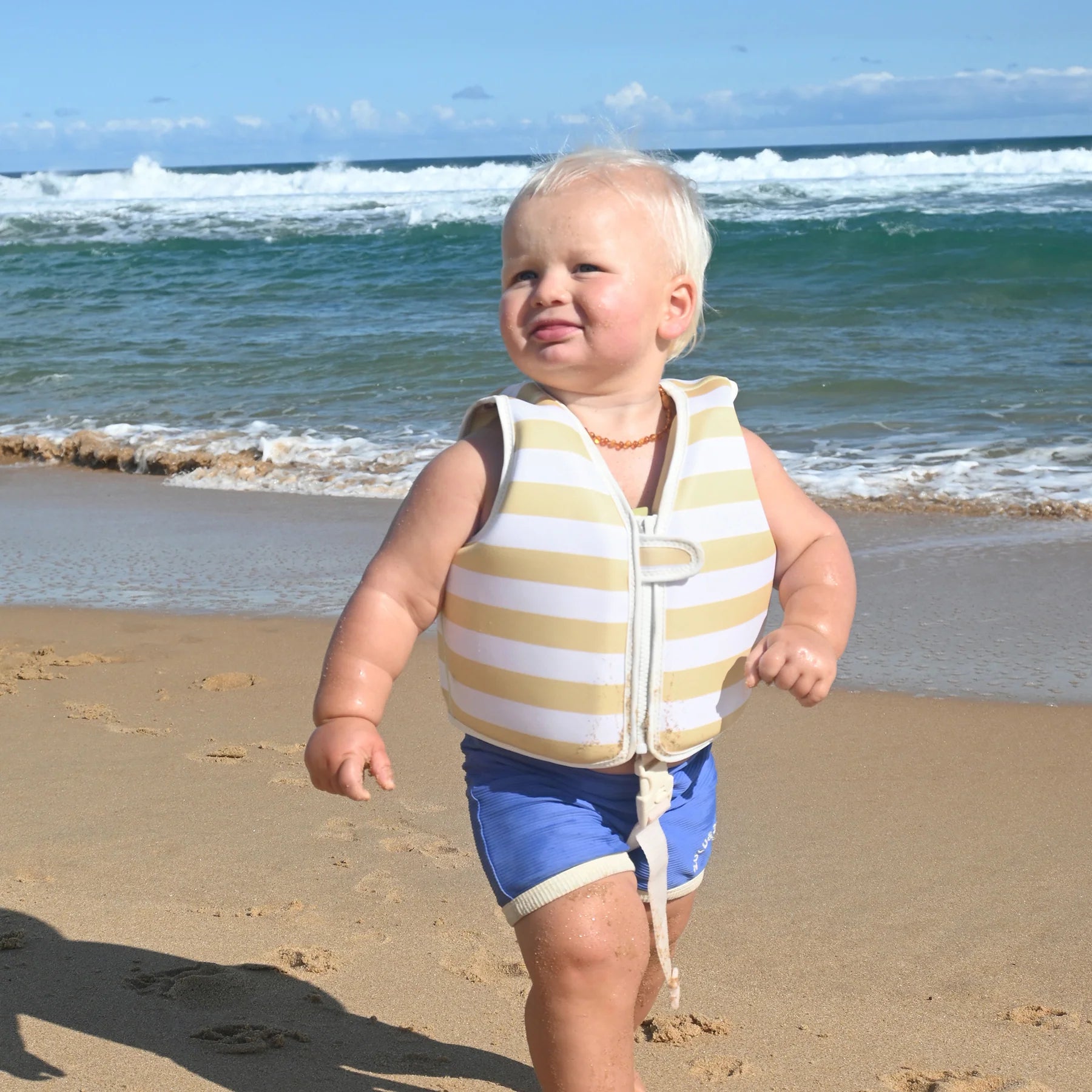 Sunnylife Kids Swim Vest 2–3 Sammy the Seagull mustard stripe
