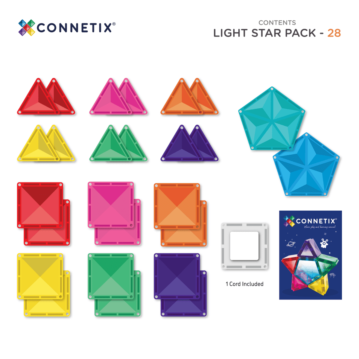 Rechargeable light-up tile included in Connetix Light Star Pack 28 pieces – White Fox & Co
