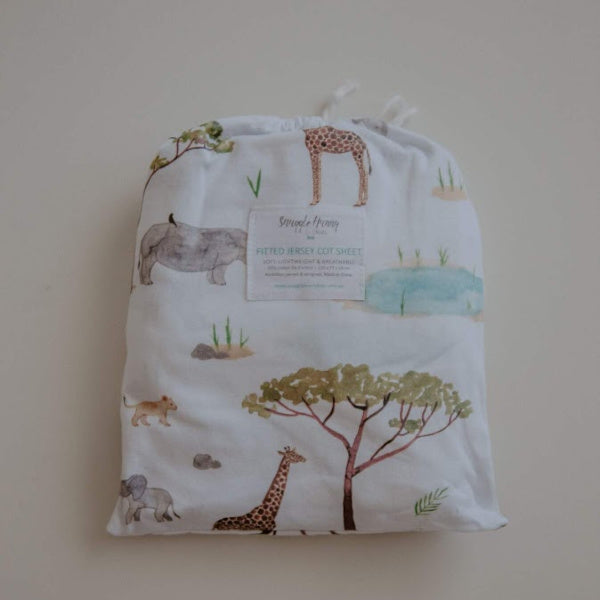 Snuggle Hunny Kids | Bassinet Sheet | Change Pad Cover | Safari Print | White Fox & Co